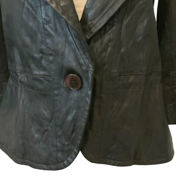 Worth 100% Leather Brown Chocolate Crinkle Leather Jacket Blazer 4 - Picture 10 of 14